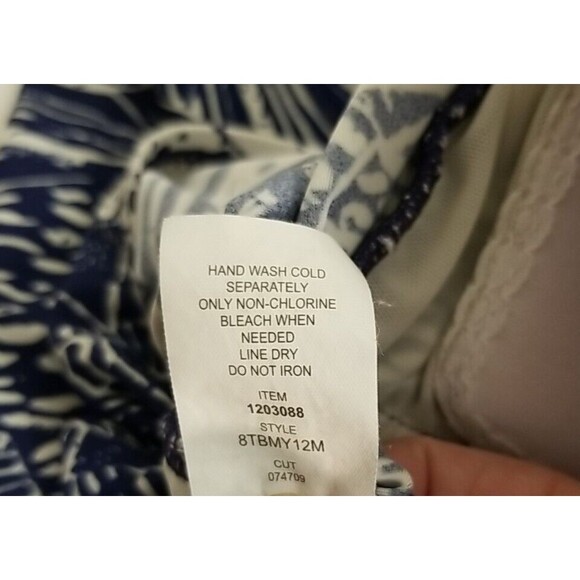 Rose Marie Reid One Piece Swimsuit w Skirt XXL Halter Top Blue White Rouched T36 - Picture 8 of 9